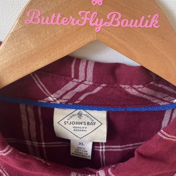 St. John’s Bay Burgundy plaid long-sleeve button down unisex top, Size XL, NWT - Picture 2 of 8